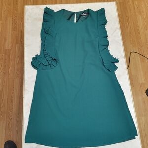 Lulus Ruffle Sleeve Dress Small Teal Green Shift Dress Sleeveless Mini Cute